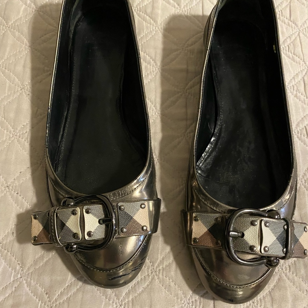 Burberry Metallic Grey/Silver Ballet Flats